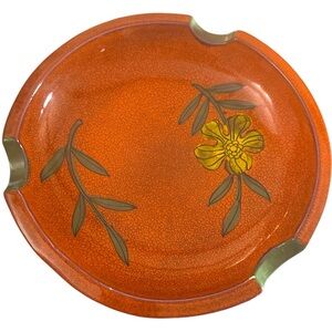 Vintage MCM Orange Crackle Design LG table Floral Trinket Dish Ashtray decor 10”